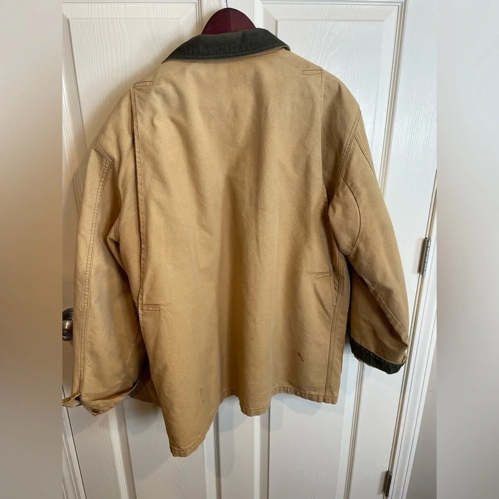 LL Bean Vintage Barn Field Chore Canvas Tan Jacket Wool Lined USA large